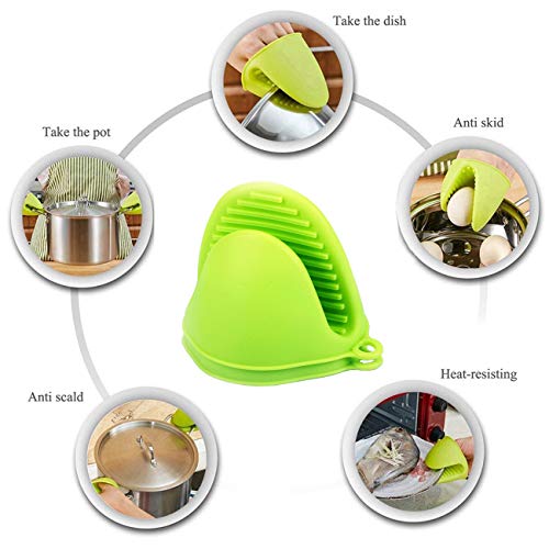 2 Pairs Mini Oven Gloves Silicone Oven Mitts Green and Rose Red (Green and Rose Red)