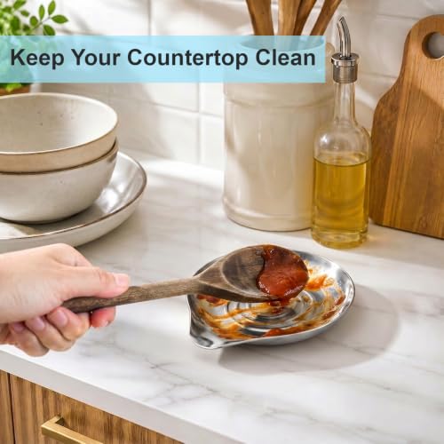 Kitchen Stainless Steel Spoon Rest for Multiple Utensils (1.Round Swirl-Silver)