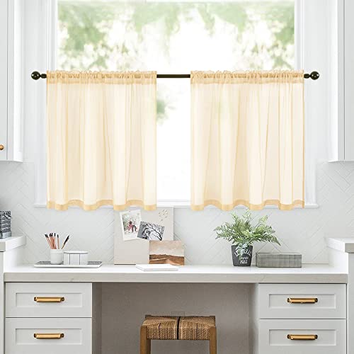 2 Panels Half Window Sheer Curtains 29 by 24 Inch Cream Beige (Cream Beige / 29"W x 24"L (Pack of 2))