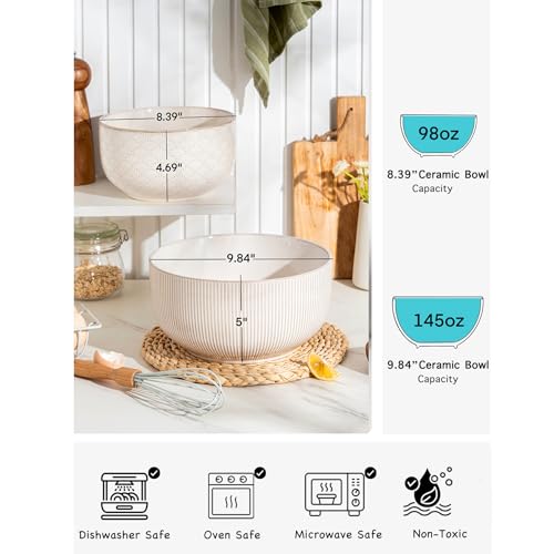 Mikiegy Ceramic Mixing Bowls Set of 2 (98&145 oz)