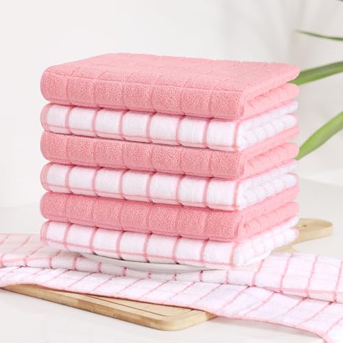 Large Premium Cotton Kitchen Towels 16"x 28" (Pink / 16" X 28" - 8 Pack)