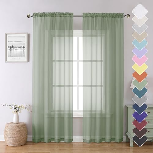 Sage Green Sheer Curtains 84 Inches Long 2 Panels Set (Sage Green / 40"W x 84"L (Pack of 2))