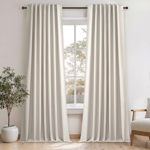 132 Inch Curtains Extra Long Living Room for Large Window 11 FT 2 Panels Natural Ivory Birch Linen Texture Thermal Insulated Energy Saving Drapes for Living Room Sliding Door (Birch / 52"W x 132"L (Pack of 2))
