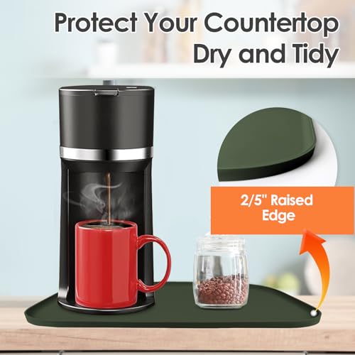 Silicone Coffee Maker Mat with Lip for Countertops 17.4''x10.6'' Dark Green (Dark Olive / 17.4'' x 10.6'')