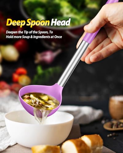 Silicone Soup Ladle and Pasta Spoon Set (Purple)