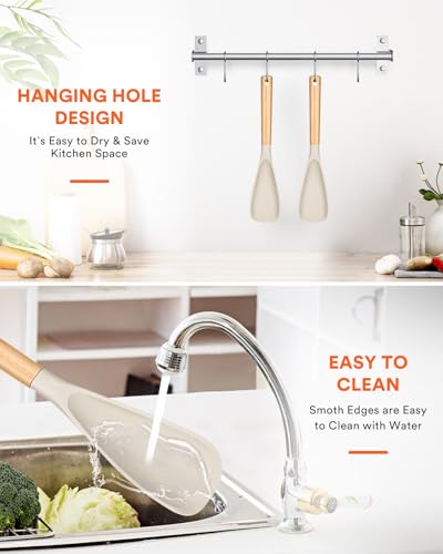 Silicone Cooking Spoon for Nonstick Cookwares (2 Pack - Khaki / 13.4 inch)