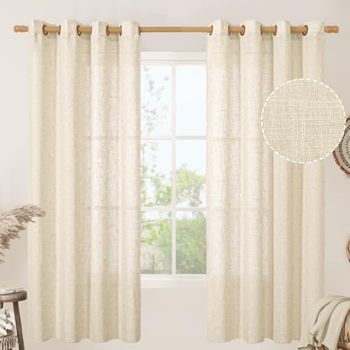Beige 72 inch Length Linen Curtains 2 Panels Set for Living Room (52"W x 72"L (Pack of 2) / Beige)