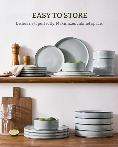 Annecy 16 Piece Dinnerware Set with Pasta Bowls (Grey Blue / Service for 4 (Include Pasta Bowls))