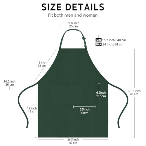 4 Packs Waterproof Cooking Chef Bib Aprons with 2 Pockets for Men Women (Green)