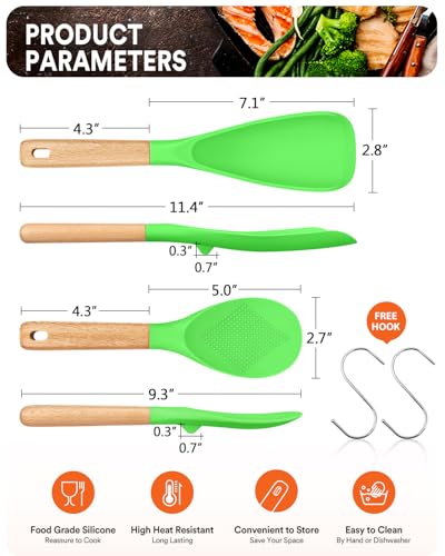 Cooking Spoon and Rice Scooper for Nonstick Cookware (Apple Green)