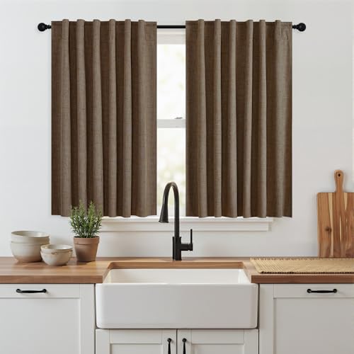 Brown 100% Blackout Short Curtains 45 Inches Long for Cafe (Brown / 52"W x 45"L (Pack of 2))