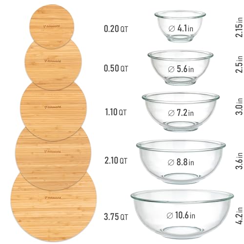 Stackable Glass Mixing Bowls with Bamboo Lids Set of 5 (Natural)