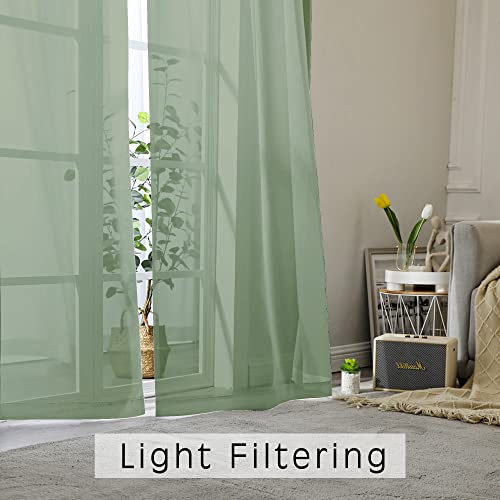 Sheer Curtains Living Room 54 inches Long (Sage Green / 42"W x 54"L (Pack of 2))