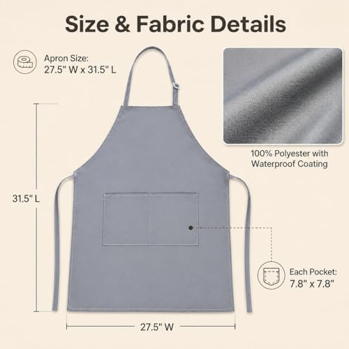 2 Pack Waterproof Kitchen Aprons with 2 Pockets