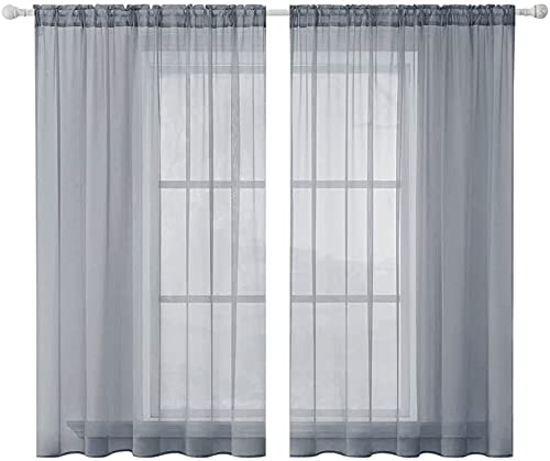 2 Panels Sheer Curtains for Living Room 54X45 Inch Dark Grey (Dark Grey / 54"W x 45"L (Pack of 2))