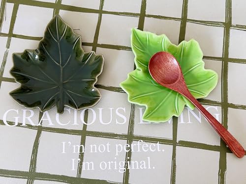 Cute Ceramic Spoon Rest & Holder for Stove Top & Kitchen Counter Ladle Holder Cooking Spoon Coffee Spoon Rest Utensil Rest Spatula Rest (Maple, Summer Green)