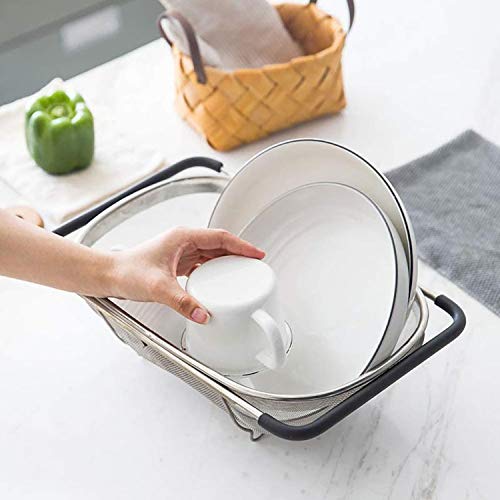 Over The Sink Stainless Steel Oval Colander with Expandable Rubber Grip Handles Strainers