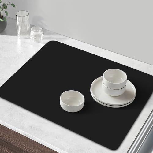 Coffee Mat Super Absorbent Dish Drying Mat Coffee Bar Mat 17"x 30" (Black / 17" x 30")