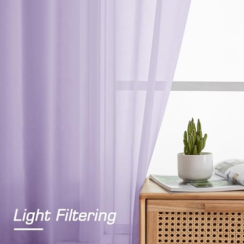 Sheer Curtains 84 inches Long for Bedroom Living Room 2 Panels Set (Lavender / 42"W x 84"L (Pack of 2))