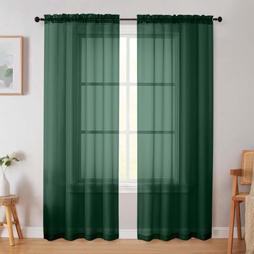 Hunter Green Sheer Curtain for Bedroom Living Room 72 Inches Long 2 Panels Set (Hunter Green / 42"W x 72"L (Pack of 2))