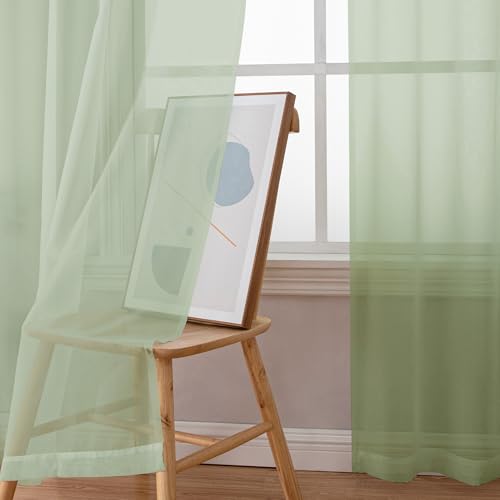 Light Green Sheer Curtains 63 Inch Length 2 Panels (Light Green / 59"W x 63"L (Pack of 2))