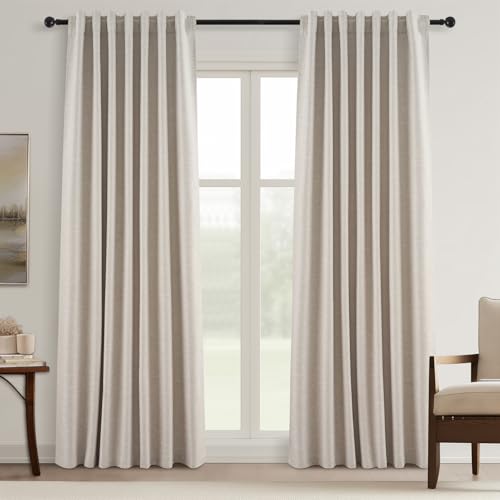 Custom Drapery 92 Inch Long Blackout 2 Panels Neutral Linen Blackout Curtains (Natural Linen / 52"W x 92"L (Pack of 2))