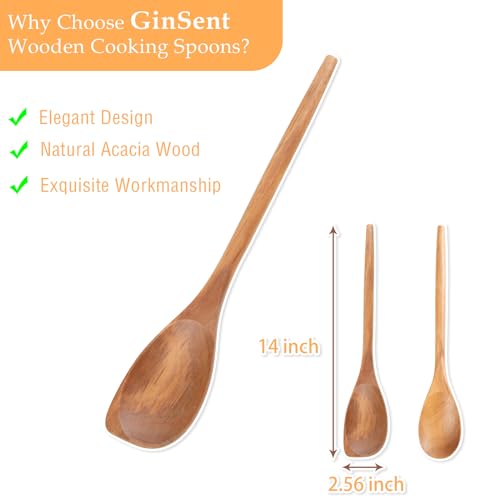 2PCS Wooden Spoons for Cooking14 Inch Cooking Wooden Spoons Comfort Grip Wood Spoons Cooking Kitchen Utensils for Stirring Scraping Flipping (Light Brown(B))