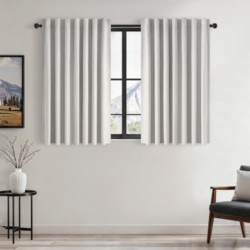 Grey Beige 45 Inches Long Linen Blackout Curtains Tiers for Small Window 2 Panels Set Linen Short Drapes for Kitchen Bathroom Curtain Hook Belt Pleated Back Tab (Grey Beige / 52"W x 45"L (Pack of 2))
