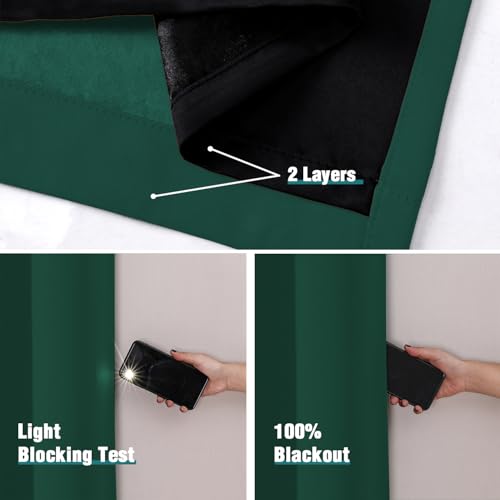 100% Blackout Curtains for Bedroom 84 Inches Long 2 Panels Set (42"W x 84"L (Pack of 2) / Forest Green)