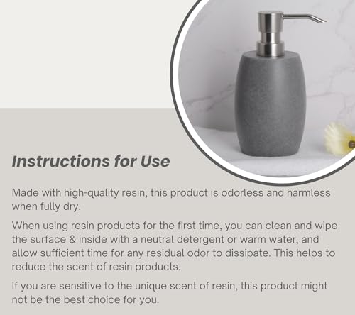 Sandstone Textured Resin Soap Dispenser with Metallic Pump and Waterproof Bottle Labels for Bathroom Kitchen Dish Hand Wash Shower Lotion Shampoo (Dark Gray)