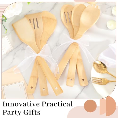72 Pcs Bamboo Spatula Wooden Kitchen Utensil Bulk 12''wood Spoon Spatula for Cooking with Ribbon Bridal Baby Shower Game Prize Wedding Party Favors Housewarming Gift (Natural Style)