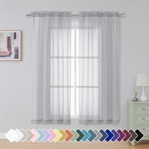 Light Grey Sheer Curtains 63 Inch Length 2 Panels (Light Grey / 42"W x 63"L (Pack of 2))