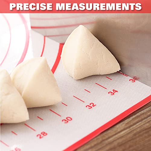 Silicone Pastry Mat Extra Thick Large Non Stick Baking Supplies Kitchen Counter Cooking Rolling Dough Sheet Pie Crust Sourdough Bread Oven Liner with Measurement (32"L x 24"W / 1#Red)