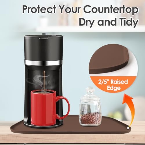 Silicone Coffee Maker Mat with Lip for Countertops (Brown / 24'' x 16'')