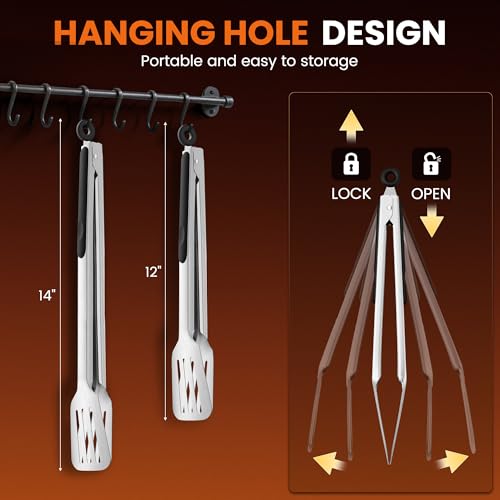 14-inch & 12-Inch Grill Tongs for Cooking, Extra Long Grilling Tongs (12 & 14 inch)