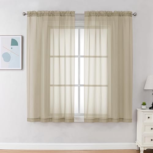 Taupe Sheer Curtains 45 Inch Long 2 Panels (Taupe / 42"W x 45"L (Pack of 2))