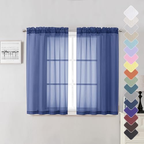 Royal Blue Sheer Curtains 45 Inch Length 2 Panels (Royal Blue / 42"W x 45"L (Pack of 2))