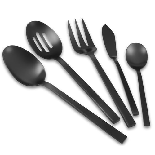 Black Silverware Set with Cuboid Handle 45 (Matte Black / 45 Pcs)