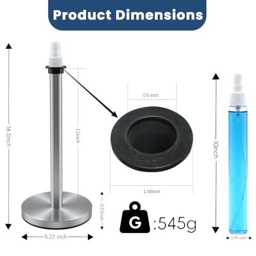 2 in 1 Paper Towel Holder with Spray Bottle and Weighted Base (Silver)