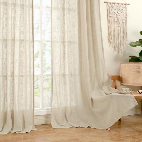 Sheer Linen Window Curtains 54 Inch Length for Bedroom 2 Panels (34"W x 54"L (Pack of 2) / Linen)