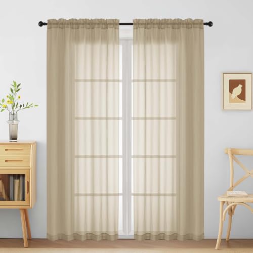 Extra Wide Taupe Sheer Curtains 72 Inches Long 2 Panels (59"W x 72"L (Pack of 2) / Taupe)