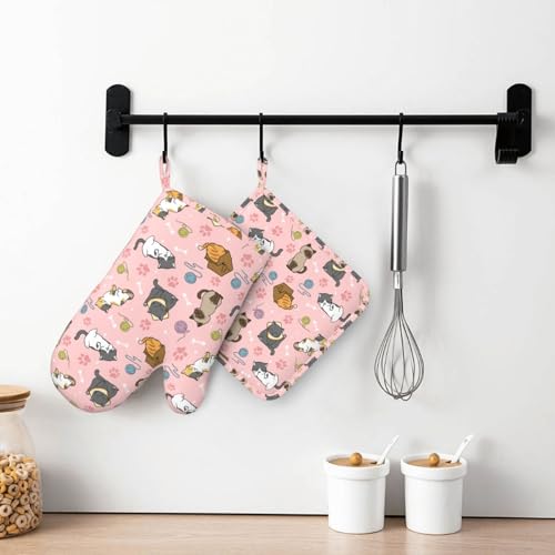 Cute Cats Oven Mitts and Pot Holders Sets Heat Resistant Non (Black6 / One Size)