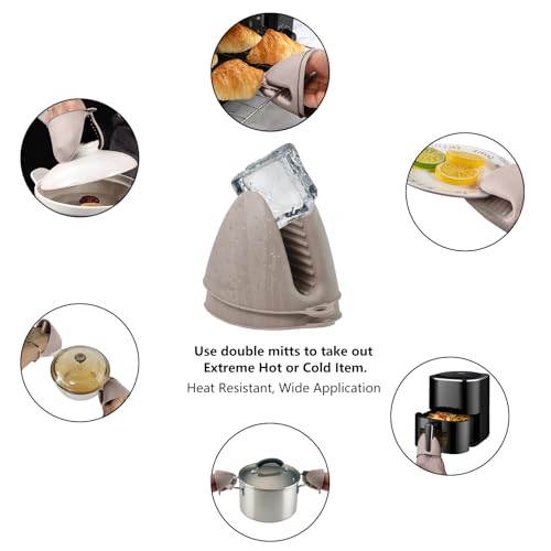Silicone Oven Mitts Heat Resistant 3 Pair Mini Pot Pinch Grip (6 Pack / Khaki)