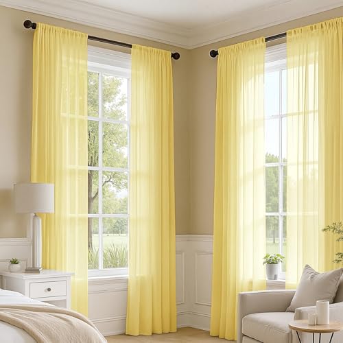 Yellow Sheer Curtains 84 Inches Long 4 Panels 42 x 84 Inches (42"W x 84"L (Pack of 4) / Yellow)