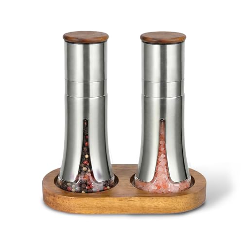 Salt and Pepper Grinder Set with Wooden Tray (S&P Grinder with Tray)