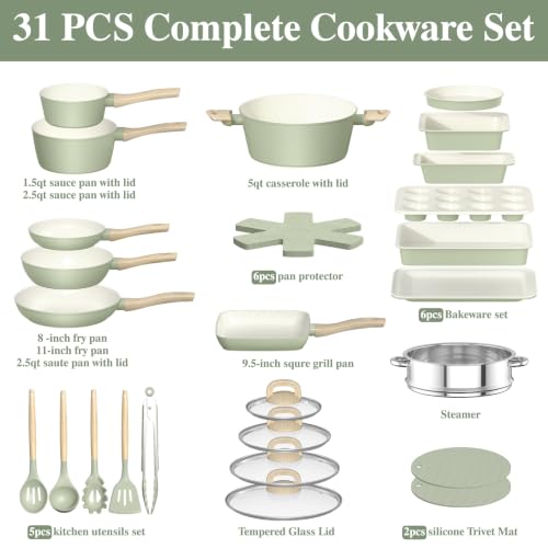 Pots and Pans Set Nonstick (Sage Green)
