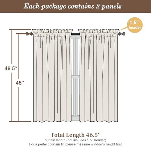 Sheer Curtains 45 Inch Long 2 Panels (Denim Blue / 42"W x 45"L (Pack of 2))
