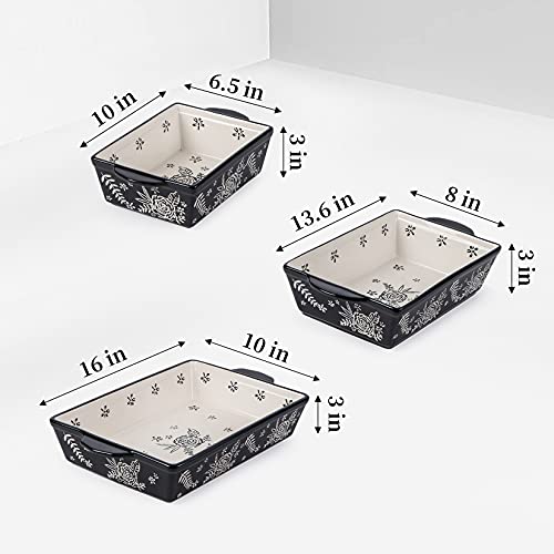 Casserole Dishes For Oven Baking Dish Ceramic Casserole Dish Lasagna Pan Baking Dishes For Oven Baking Dish Set (3-PCS Black)