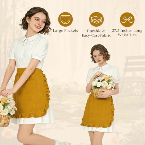 Vintage Maid Apron for Women with Pockets (Ginger Yellow)
