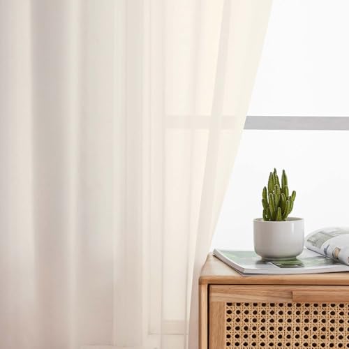 Kitchen Curtains 24 Inch Length Tier 2 Pieces (Cream / 42"W x 24"L (Pack of 2))